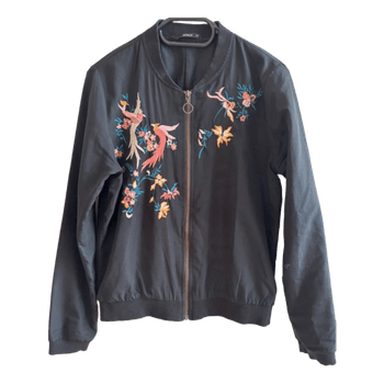 Black embroidered bomber jacket