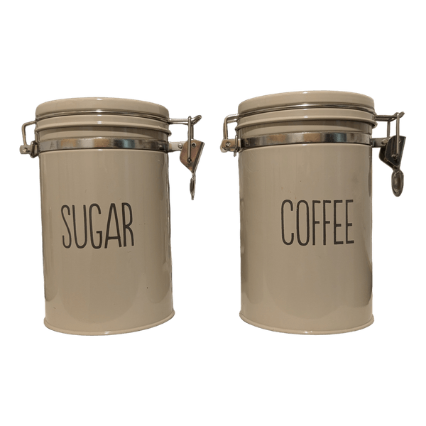 Grey kitchen storage canisters