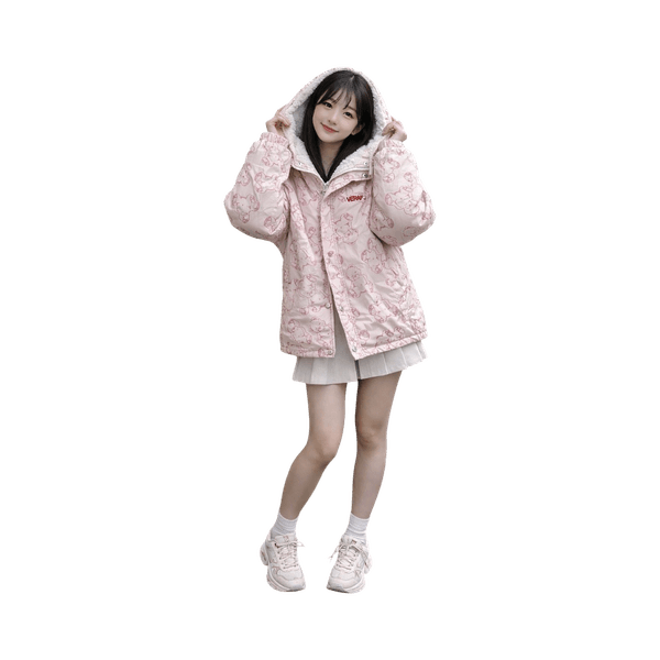 Cute Pink Teddy Bear Puffer Jacket – Warm, Cozy & Stylish 