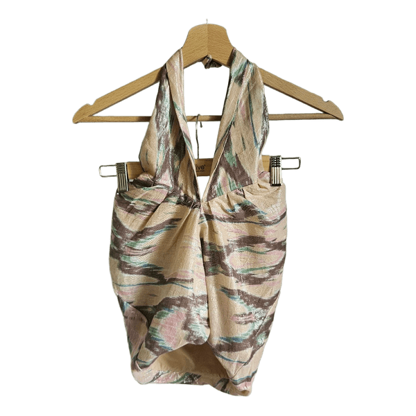 Free People Metallic Halter Top XS/S 34/36 Shimmer Abstract Print Festival Party Y2K