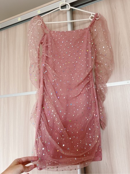 Pink glitter mini dress S