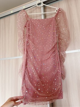Pink glitter mini dress S