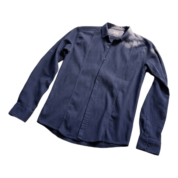 dark blue waffle knit slim fit shirt