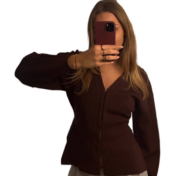 Brown/burgundy knitted cardigan