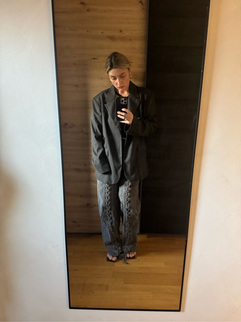 Grey single button blazer Gina Tricot Oversized 