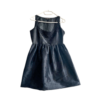 Kate Moss x Topshop Black Satin Silk Blend Babydoll Mini Dress Size EU 36 S Rare