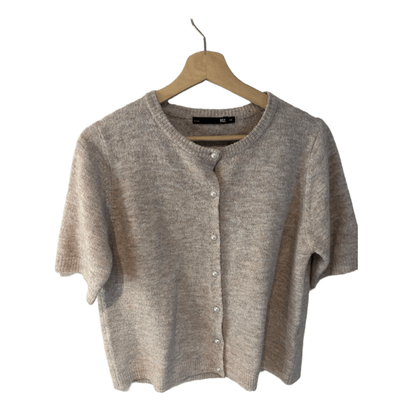 Beige strikcardigan med perleknapper