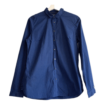 Tommy Hilfiger Navy Fitted Shirt UK10 M Blue Cotton Stretch Smart Casual Women