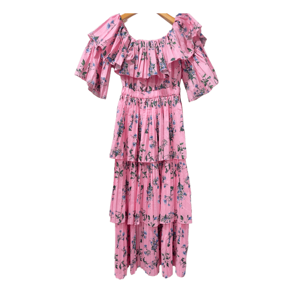 Pink floral tiered maxi dress