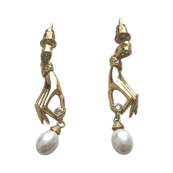 Gold hand pearl earrings