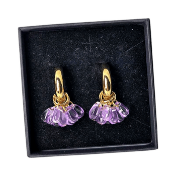 Purple drop earrings with gold accents