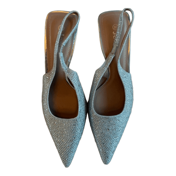 Sølvfarvede slingback hæle