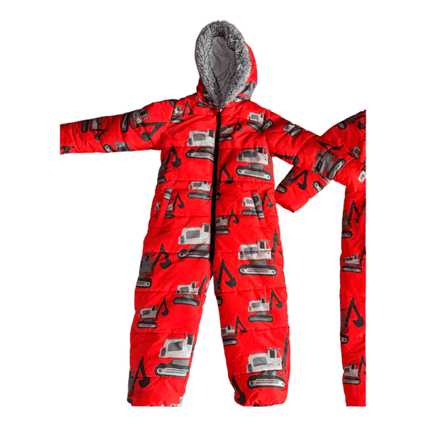 Red excavator print snowsuit