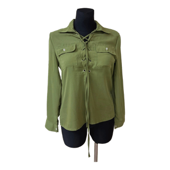 Olive green lace-up blouse