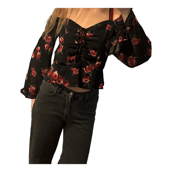 Black floral blouse