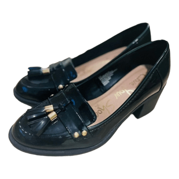 Black patent tassel loafers