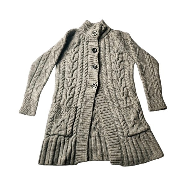 WoolOvers 100% Pure Wool Cable Knit Long Cardigan - Grey - XS/S