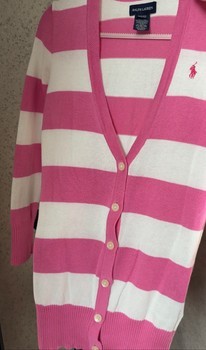 Ralph Lauren silk/cotton blend pink striped cardigan girls 8-10 years