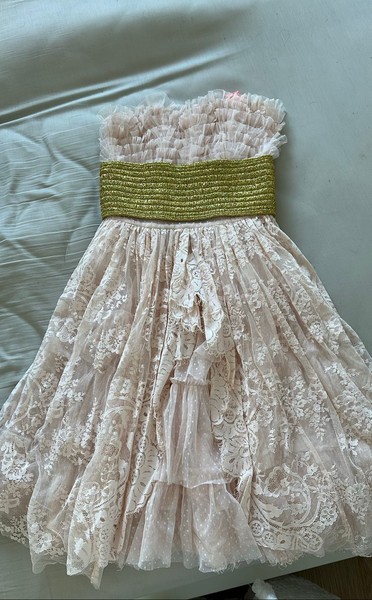 Manoush lace ruffle dress in light pink color