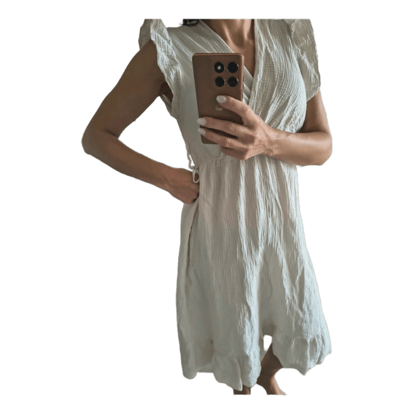 Beige cotton muslin midi dress
