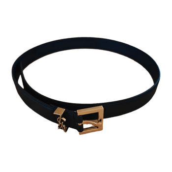 Black leather belt with gold buckle