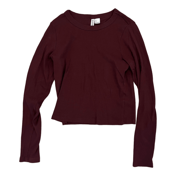 Bordeaux langærmet ribstrikket top