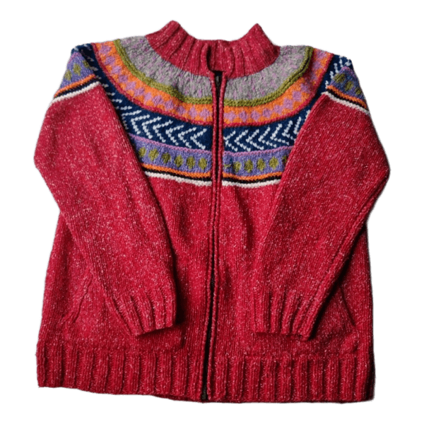 Käsintehty Neuletakki - Otavalo Ecuador - Puuvilla, Villa - Punainen - M/L