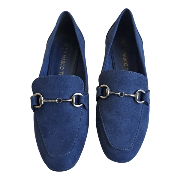 Blue suede loafers