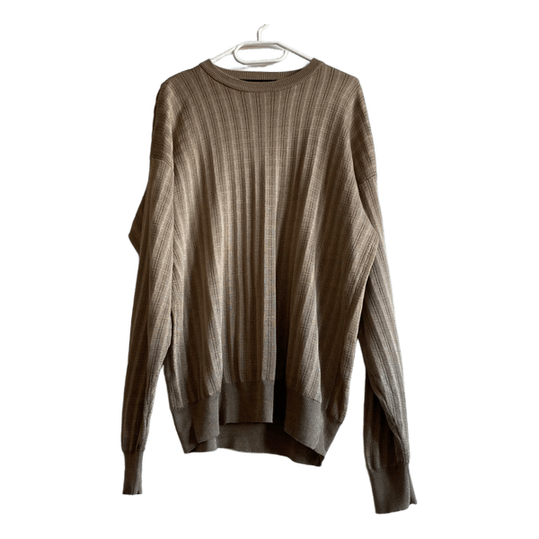 Bachrach mens sweater brown textured knit crew neck cotton rayon relaxed fit size L