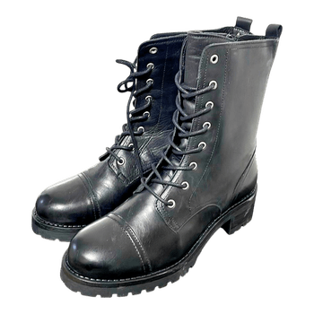Black leather combat boots