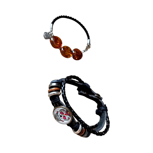 Black skull and amber bracelets