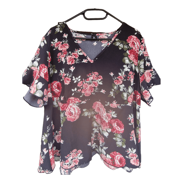 Floral print black top