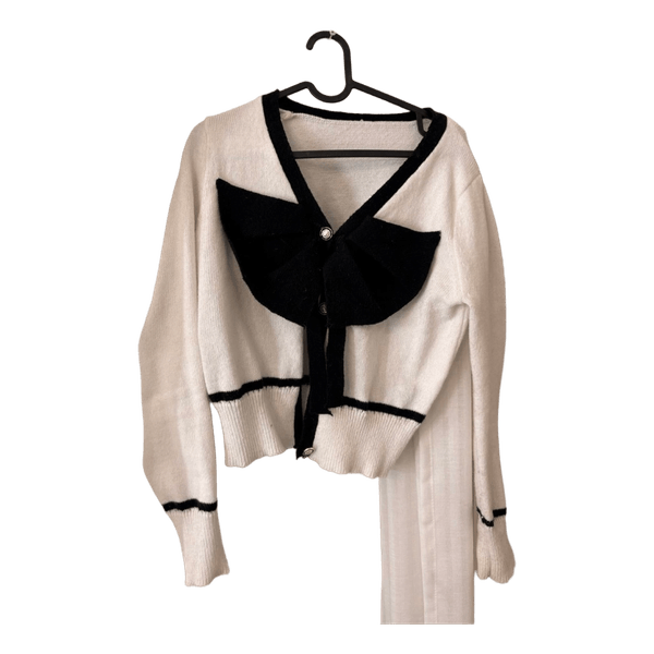 White and black cardigan