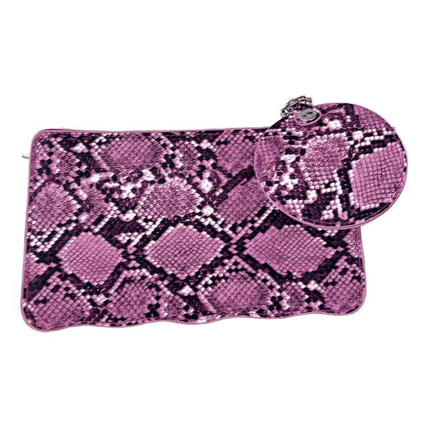 Purple snake print handbag