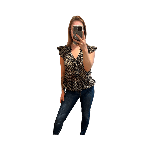 Navy patterns bird blouse