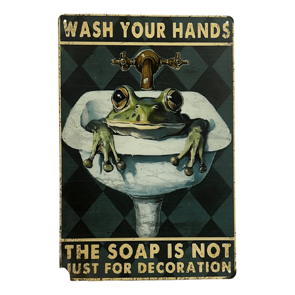 Wash Your Hands Frog Metal Sign – 20 × 30 cm