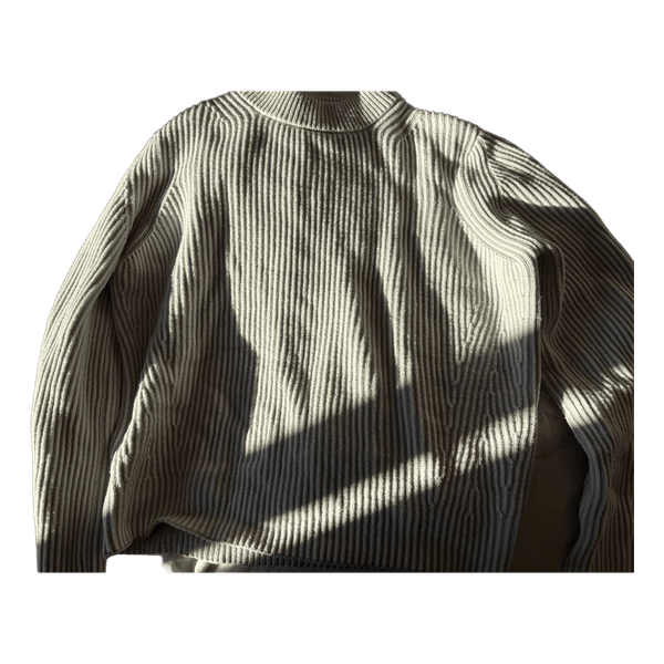 White ribbed mock neck sweater