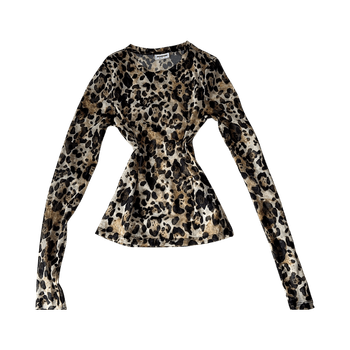 Leopard print long sleeve mesh top 