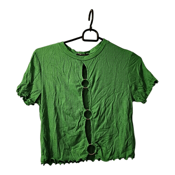 Green rib-knit cutout top