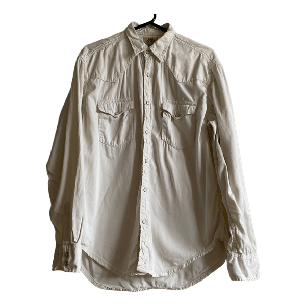 Levi’s Vintage Western Shirt Men’s Size L – Pearl Snap Buttons, 100% Cotton, Cream White