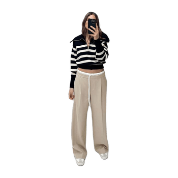 Wide pants double waistband