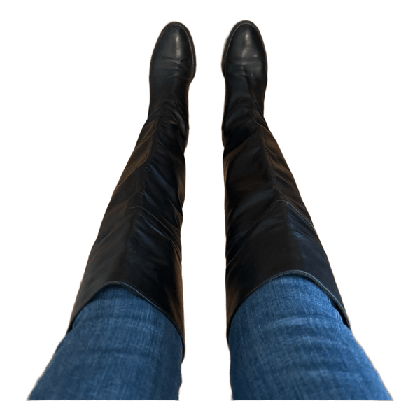 Black leather over-the-knee boots