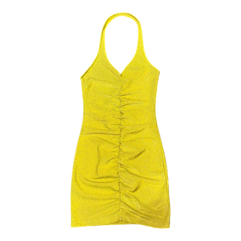 Yellow ruched mini dress