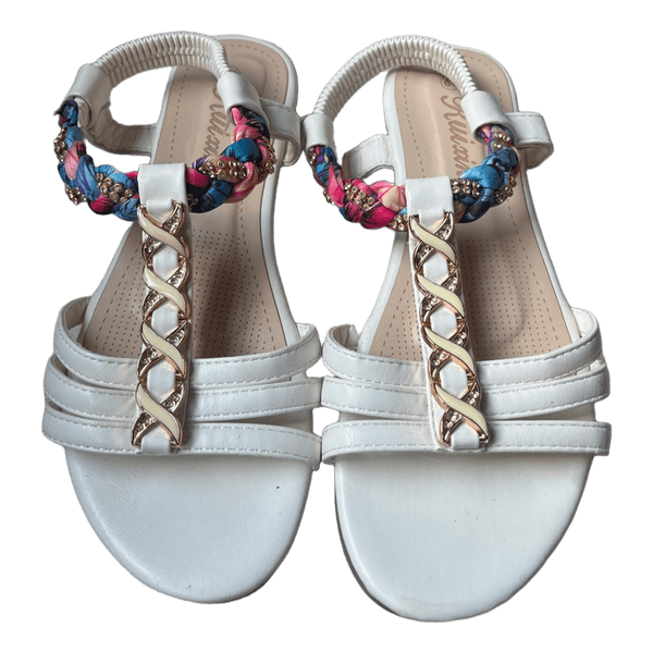 White embellished flat sandals