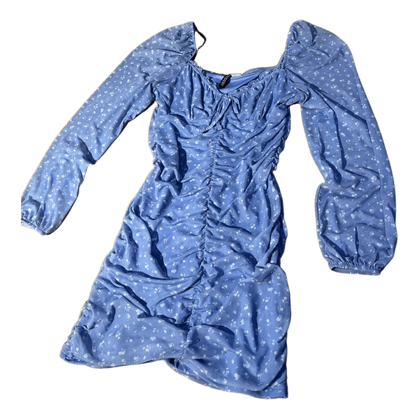 Blue floral ruched dress
