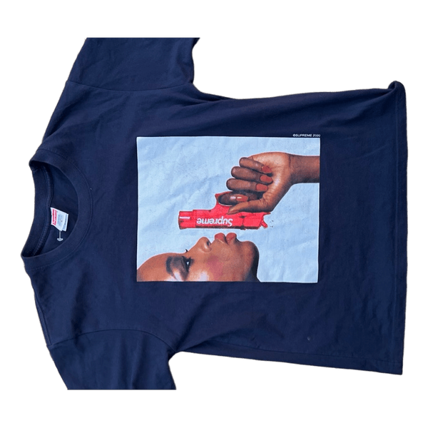 Mørkeblå Supreme t-shirt med print