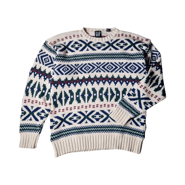 Vintage GAP 90s Fair Isle Knit Sweater – Cream Multicolor (Fits L)