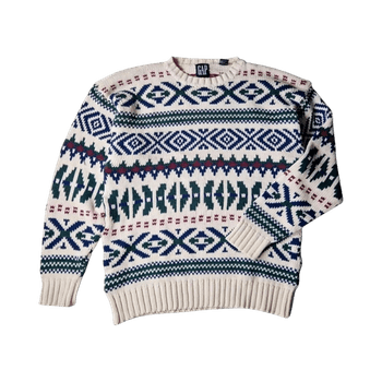 Vintage GAP 90s Fair Isle Knit Sweater – Cream Multicolor (Fits L)