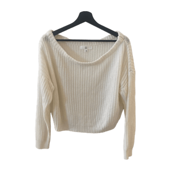 Valkoinen offshoulder neule