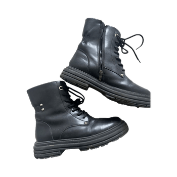 Black leather lace-up boots